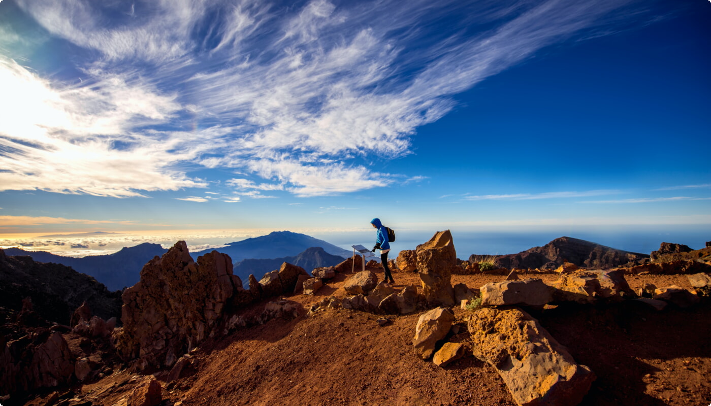 Woman traveling mountains on La Palma island
