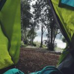 Spokojny widok z namiotu w lesie w pobliżu jeziora w Tirúa w Chile.