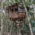 Drewniany domek na drzewie otoczony bujną dżunglą Tulum, idealny na wypoczynek na łonie natury.