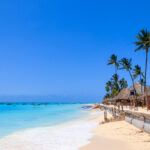 View of tropical sandy Nungwi beach on Zanzibar, Tanzania
